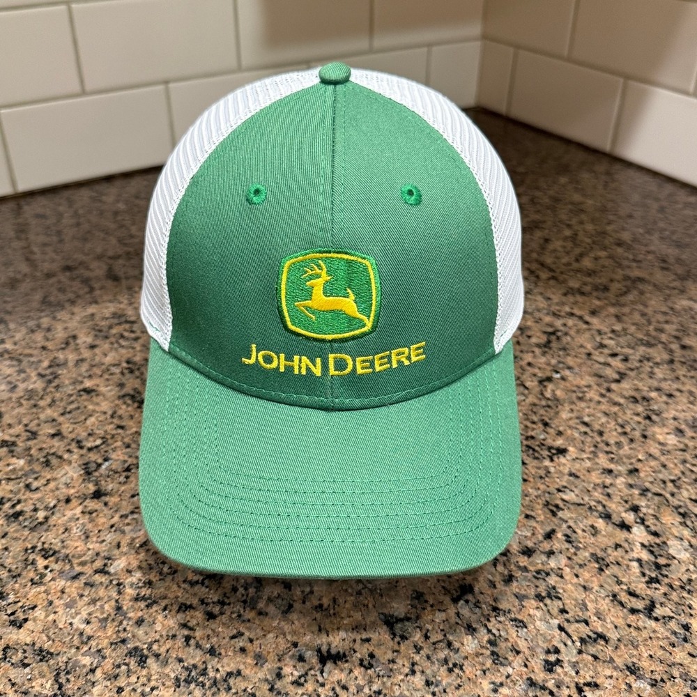 John Deere Trucker Hat Snapback Green White Mesh Logo Cap